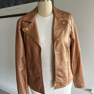 Calvin Klein Moto Biker Metallic Copper Pink Orange Jacket Women M